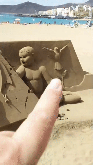 Sand Sculpture of anti Coronavirus Globalist NWO tyranny.