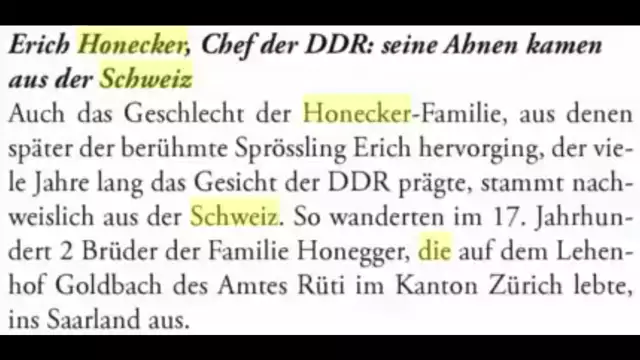 DDR Chairman Erich Honecker was Ethnic Swiss, Stasi, GDR, Palatines & Saarländische Schweiz