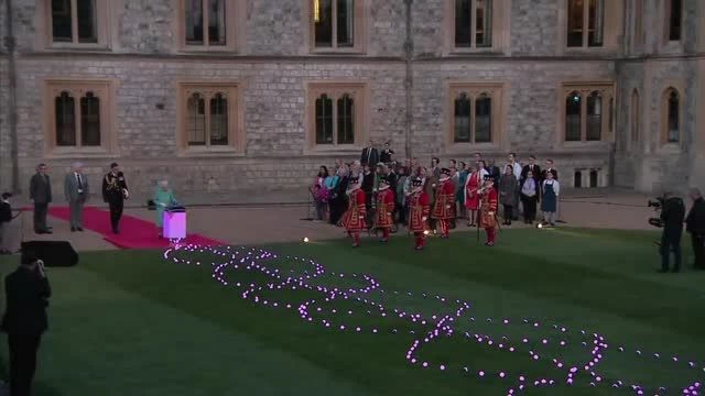 Queen Ignites Windsor Castle Jubilee Beacon (02-6-2022)